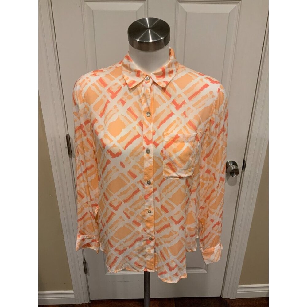 Rails Orange & Pink Geometric Pattern Button Up S… - image 1